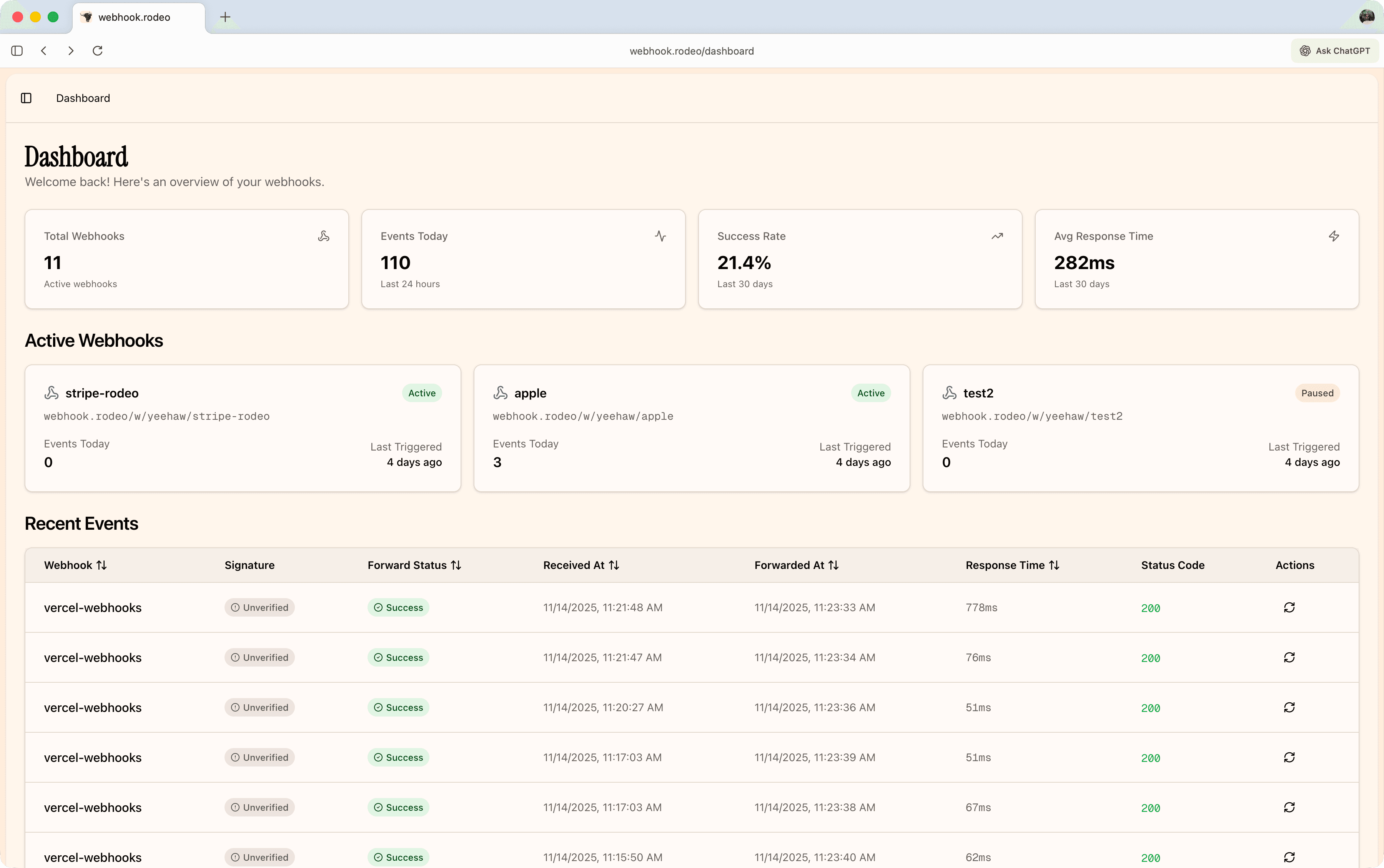 Webhook Rodeo Dashboard